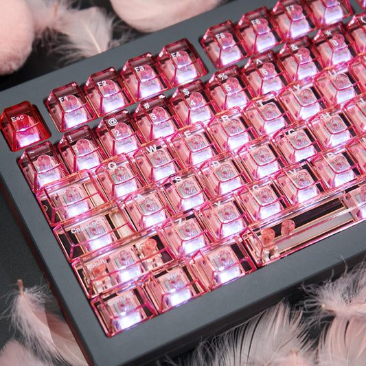 SUEHIODHY Pink Crystal Clear Keycaps Set  156 Keys Cherry Profile Transparent Keycaps  Shine Through Keyboard caps for 60% 65% 75% 100% Backlit Mx Switches Mechanical Gaming Keyboard