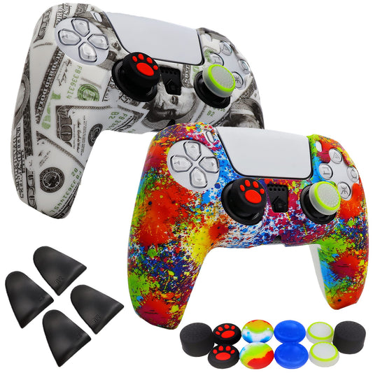 Silicone Skin for Ps5 Controller  2pcs Anti-Slip Shell Cover Case with 10 Joystick Grips  2 Pairs L2 R2 for Playsation 5 Controller Wireless Gamepad