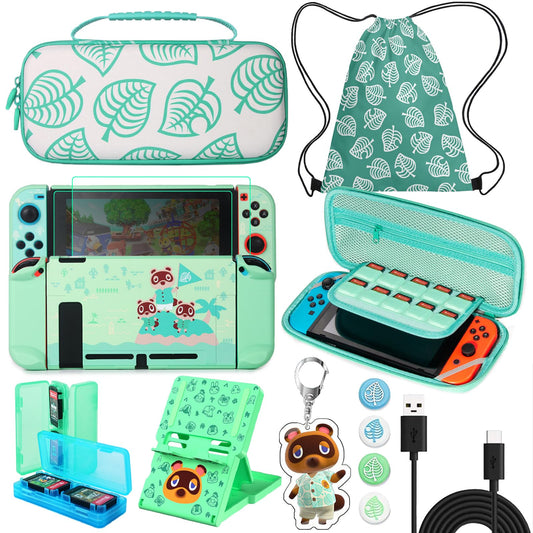 TIKOdirect Carrying Case for Switch  Cute Portable Travel Bag Accessories with Protective Cover  Screen Protectors  Stand  Game Card Holder and Thumb Grip caps[Keychain Gift]  Animal Crossing