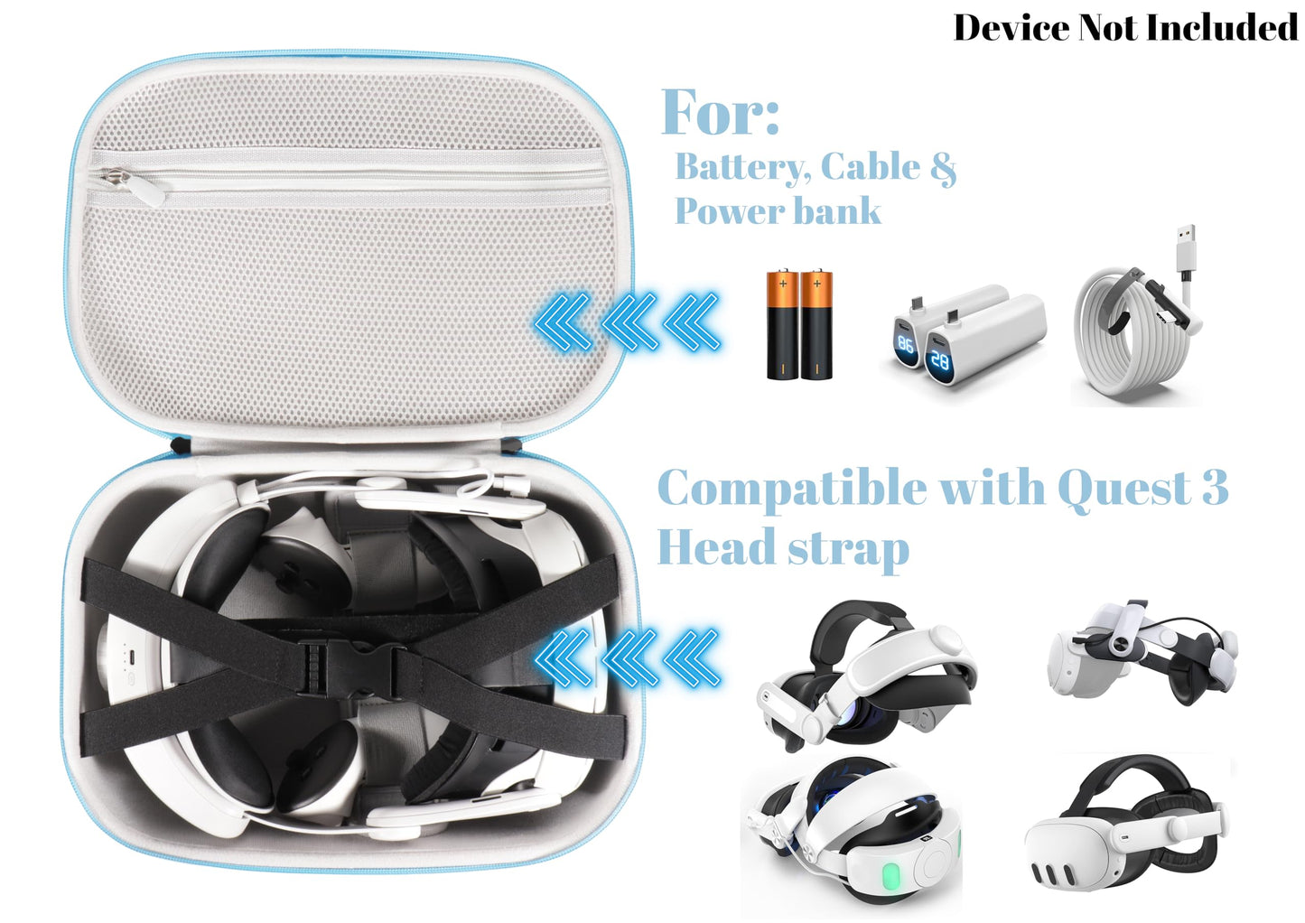 CaseSack VR Headset Travel Case for Meta Quest 3/2 - Blue, Polyester, Includes Shoulder Strap, Model 6303280