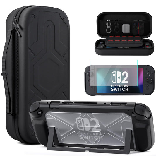 FUNDIARY Black Carrying Case Compatible with Nintendo Switch 2(2025)  Shcokproof Accessories with Slim Portable Travel Storage Bag  [Heavy Duty]Protective Cover Skin  Screen Protector and 8 Thumb Caps