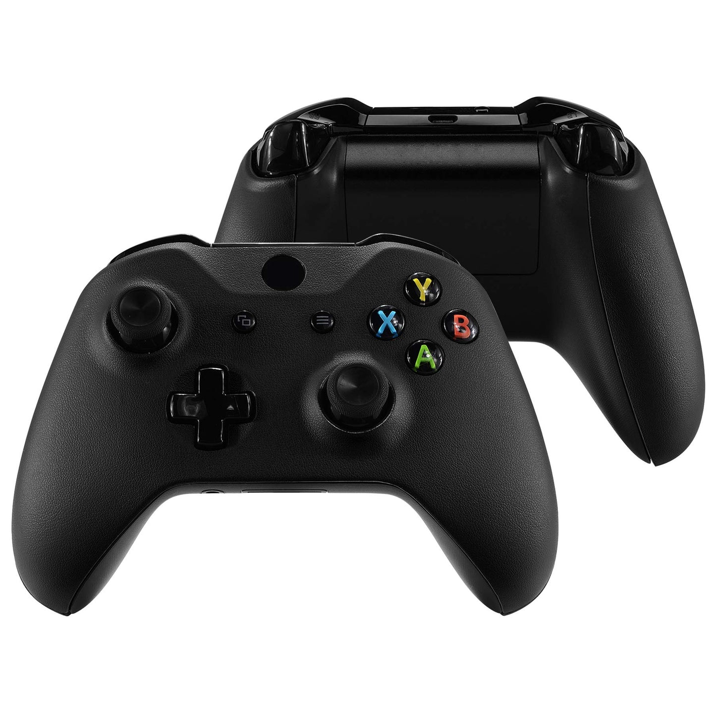 eXtremeRate Black Luxury PU Leather Top Shell Front Housing Faceplate Replacement Parts with Side Rails Panel for Xbox One X & One S Controller (Model 1708)