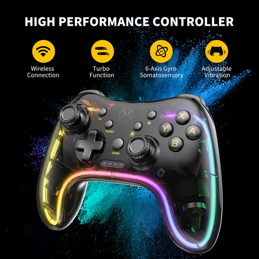 Manba Switch Pro Controller - Wireless, Turbo Support, Adjustable LED, Compatible with Switch/Switch Lite/OLED, Black (Model: STK-7039RG)