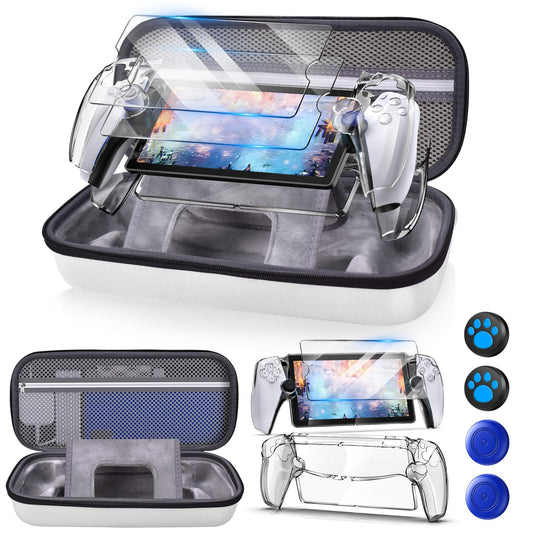 Auarte 12-in-1 Accessories Set for PlayStation Portal, Hard Case, Screen Protectors, Pearl White