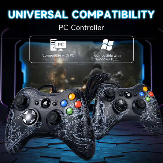 BRHE Wired Gaming Controller for PC, Compatible with Windows 10/11, Black, 3D Joystick, Good Grip