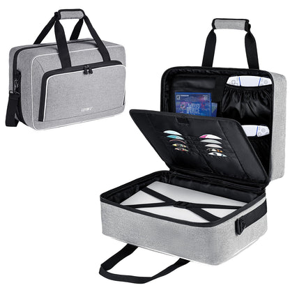 LEFOR·Z PS5 Carrying Case - 17 Pocket Travel Storage Bag, Grey, 17 x 12 x 12 inches, Thick Padding for PS5/PS4 Accessories