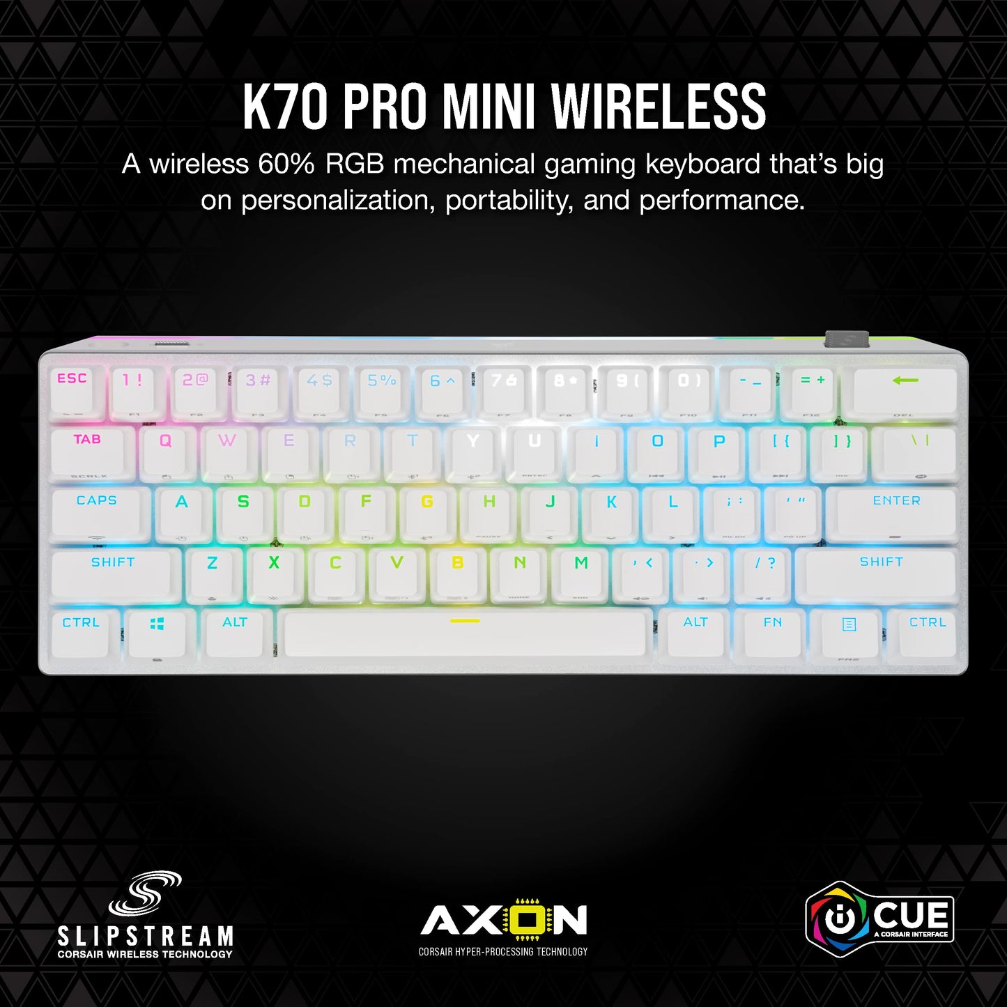Corsair K70 PRO MINI Wireless Gaming Keyboard - Cherry MX Speed, 60% Layout, RGB, Aluminum Frame, White, Model CH-9189114-NA