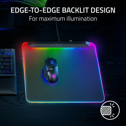 Razer Firefly V2 Pro RGB Gaming Mouse Mat - 15 Zone Chroma Lighting, 11L x 14.2W inches, Black, Model RZ02-04920100-R