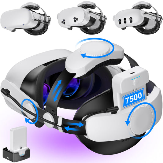 Kawaye Head Strap with 15000mAh (7500 x 2) Hot-Swap Battery Packs for Meta Quest 3S/Quest 2/Quest 3 Head Strap  Double Knobs Adjustable Elite Strap Replacement VR Headset Accessories Strap