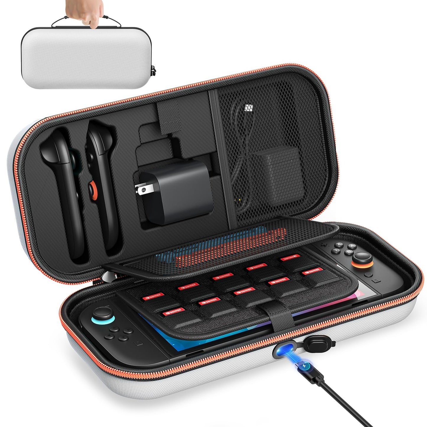 [Charge inside] Carrying Case for Nintendo Switch 2 2025 / Switch OLED / Switch with Adapter and Joy-Con Storage  Travel Case for Switch 2 Console with 22 Game Card Storage (White)