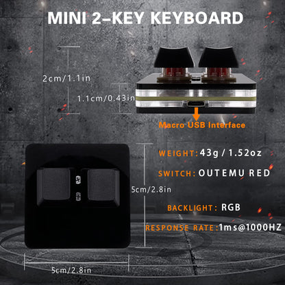 BTXETUEL 2-Key Hotswap Mechanical Gaming Keyboard, Mini RGB Keypad, Black Plastic for Macros & Rhythm Games