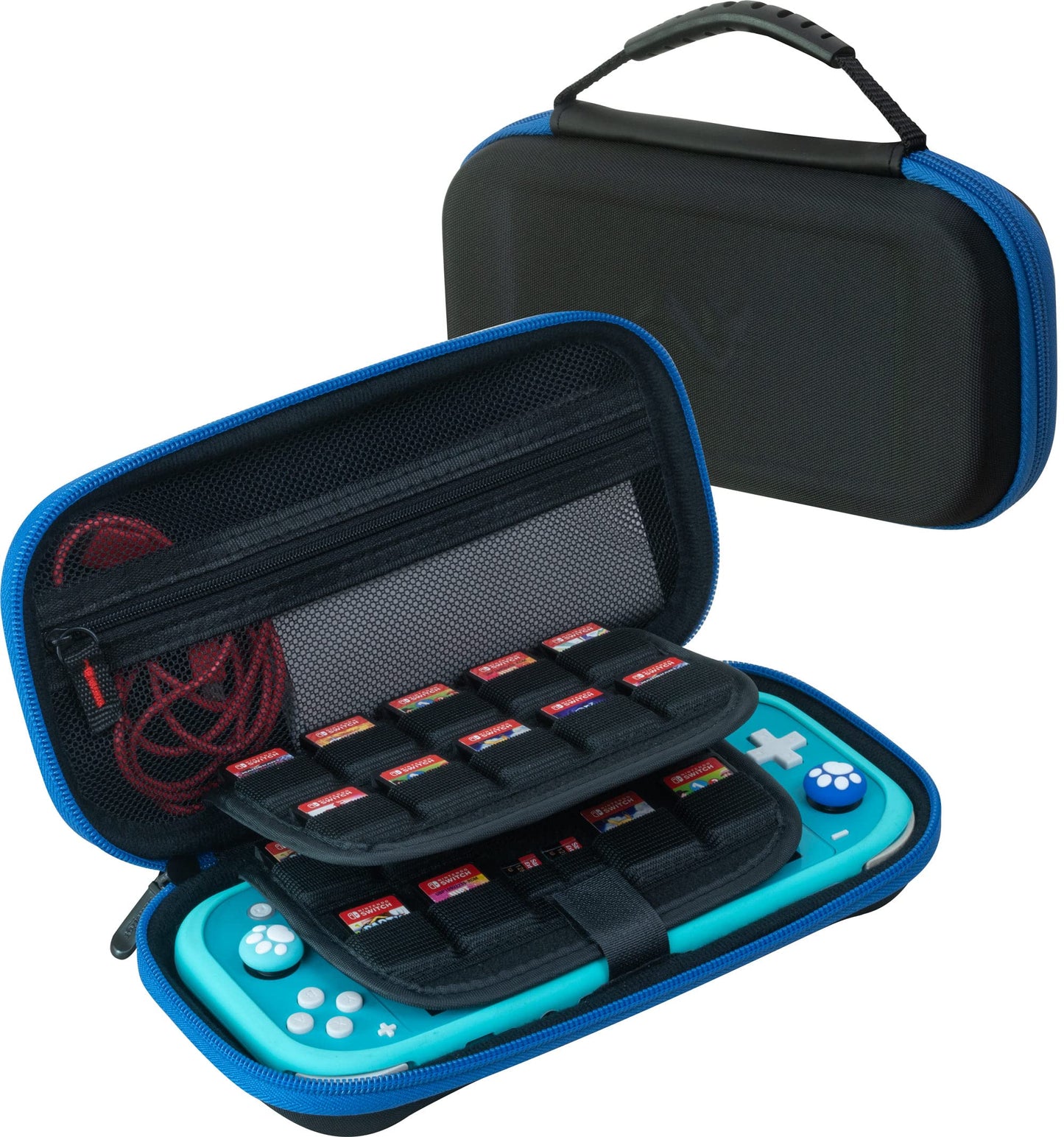 ButterFox Slim Carrying Case for Nintendo Switch Lite with 19 Game and 2 Micro SD Card Holders  Storage for Switch Lite Accessories (Black Blue)