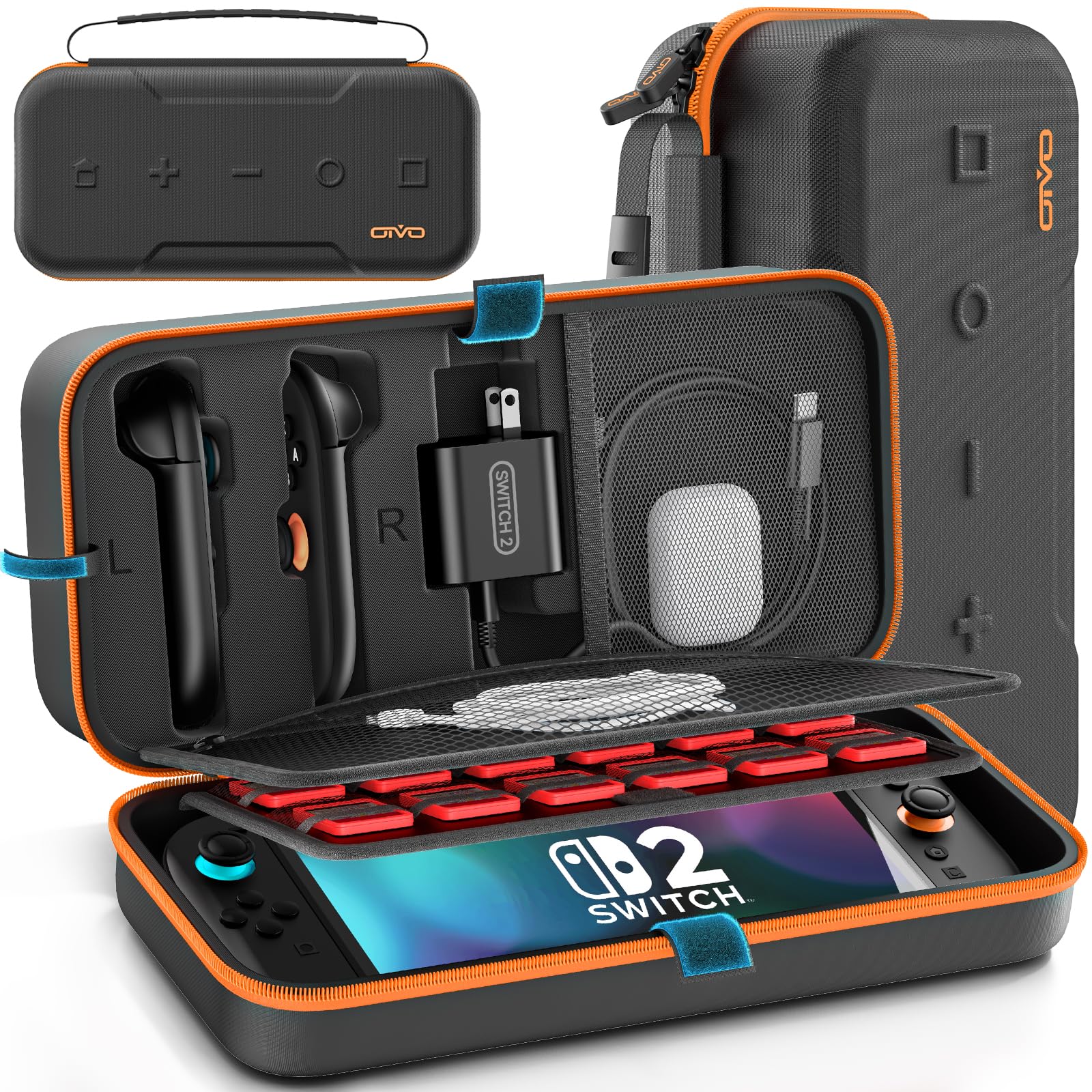 OIVO Carrying Case Compatible with 2025 Nintendo Switch  Portable Switch 2 Travel Carry Case Fit for Joy-Con 2 & Adapter  Hard Shell Protective Pouch Bag with 24 Game Slots  Orange