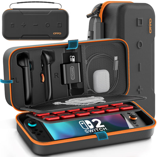 OIVO Carrying Case Compatible with 2025 Nintendo Switch  Portable Switch 2 Travel Carry Case Fit for Joy-Con 2 & Adapter  Hard Shell Protective Pouch Bag with 24 Game Slots  Orange