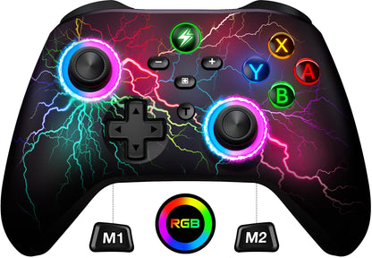 Svetaecho Wireless Switch Pro Controller - LED RGB, Compatible with Nintendo Switch/Lite/OLED, Red-Light Up, Model BLITZ