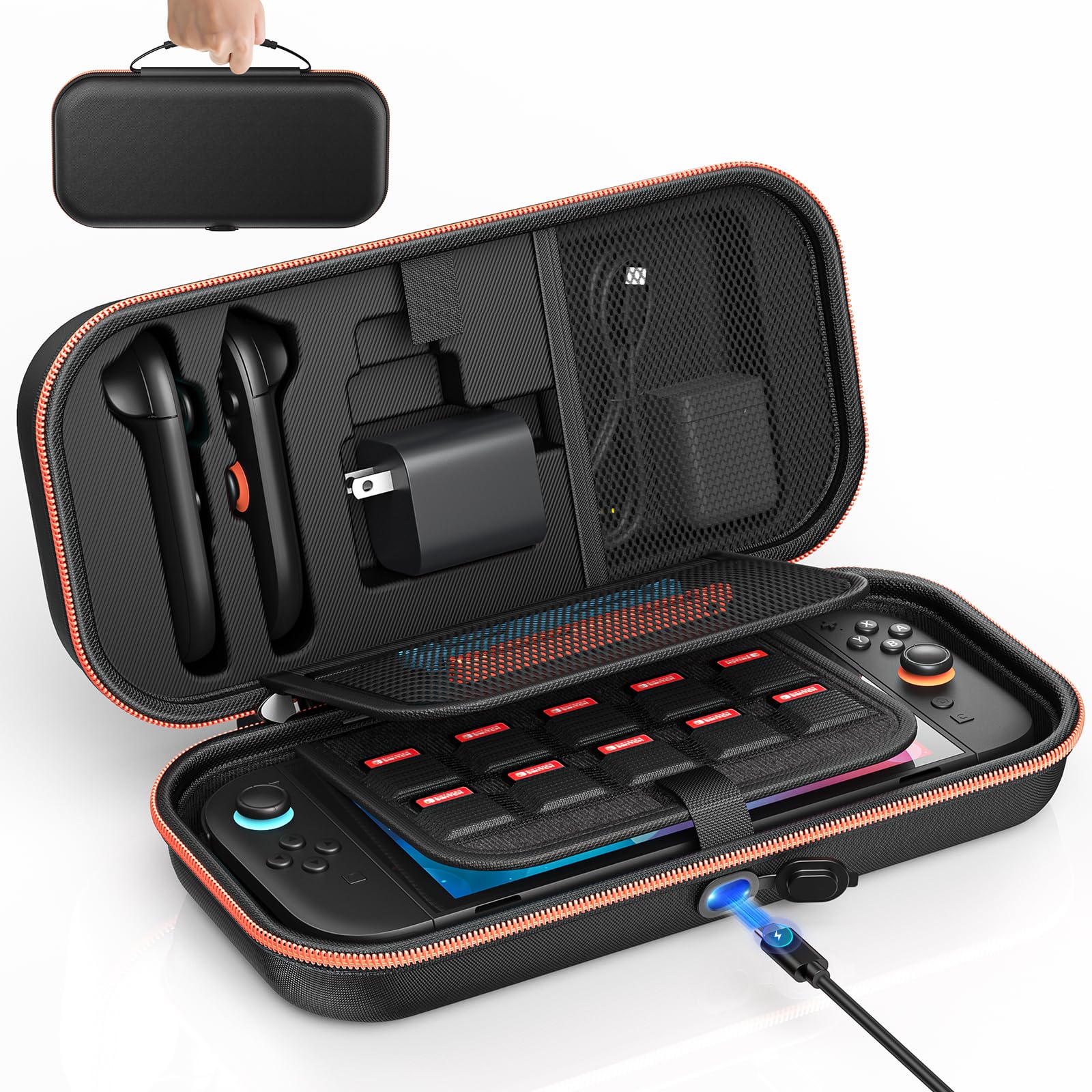 Auarte [Charge inside] Carrying Case for Nintendo Switch 2 2025 / Switch OLED / Switch with Adapter and for Joy Cons Storage  Travel Case for Switch 2 Console with 22 Game Card Storage