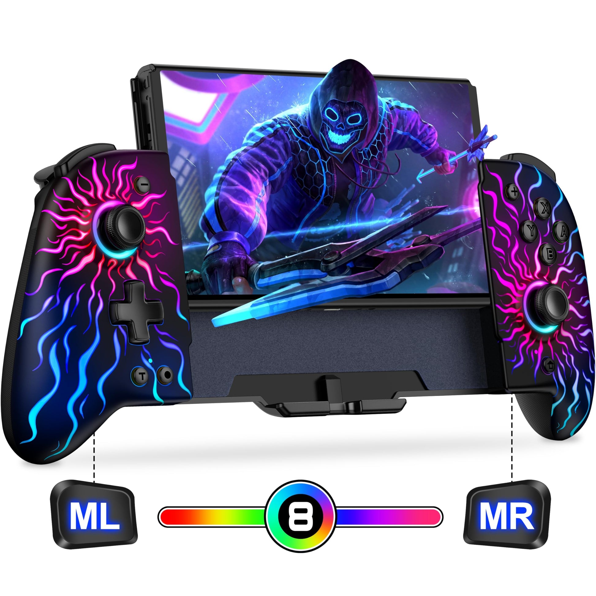 Gammeefy Switch Controllers Hall Effect - Pro Controller - Switch One Piece Joypad with 9 Lights in Handheld Mode