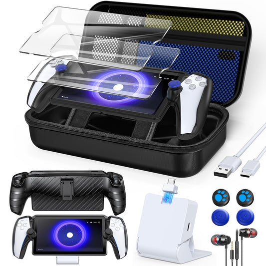 13 in 1 Accessories Set for Playstation Portal Remote Play  Carrying Case for PS Portal TPU Cover with Kickstand Portable Charging Dock 2 Screen Protector 4 Thumb Grip Earbud Headphones for PS Portal (Black)