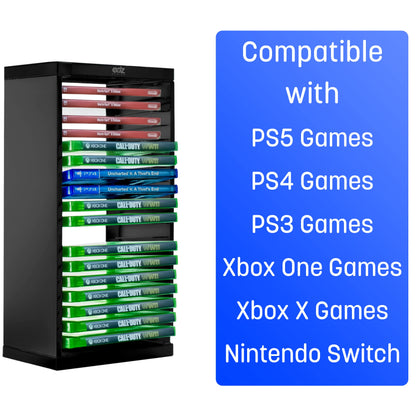ADZ Universal Game Storage Tower - Holds 18 Disks for PS4, PS5, Xbox, Nintendo Switch - Black, Model ADZP4-007