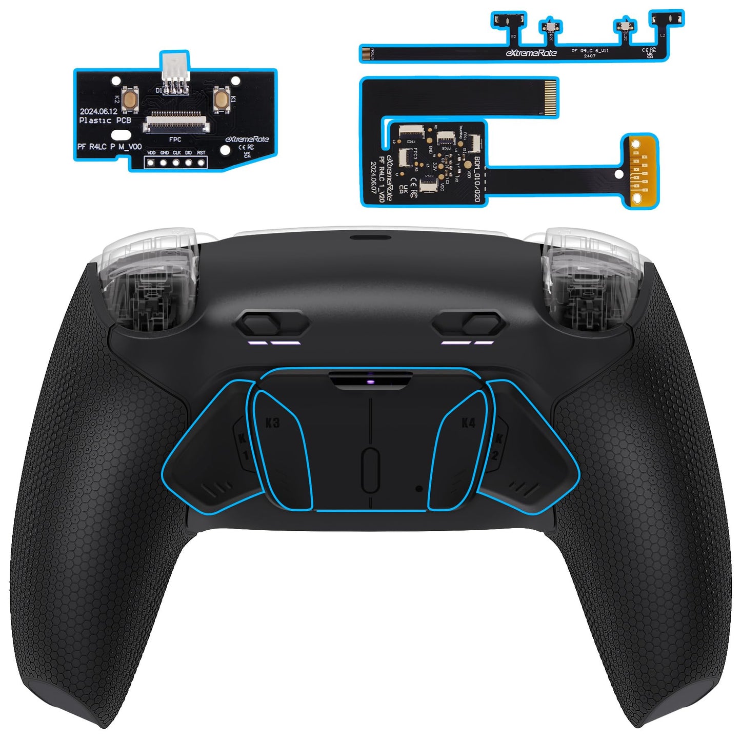 eXtremeRate RISE4 Plus MAX Back Paddles Kit with Clicky Trigger Stops & Rubberized Grip for PS5 Controller BDM-010 020  Remappable Back Buttons Kit for PS5 Controller - Black - NO Controller