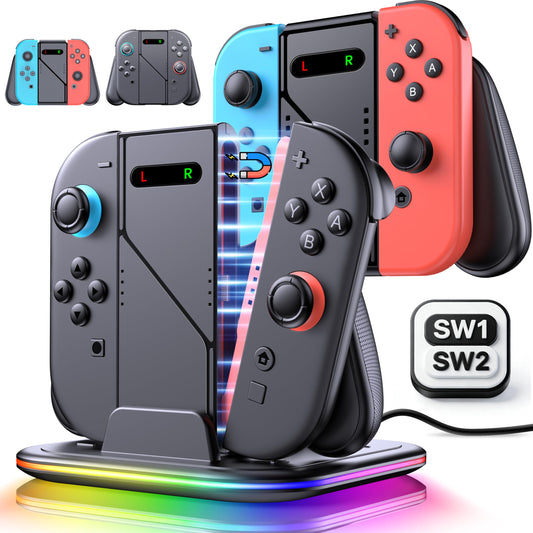 Charging Grips Compatible with Nintendo Switch 2/Switch 1st Gen Joy Con with Charger Dock, Ergonomic Grips Switch Charger Statio