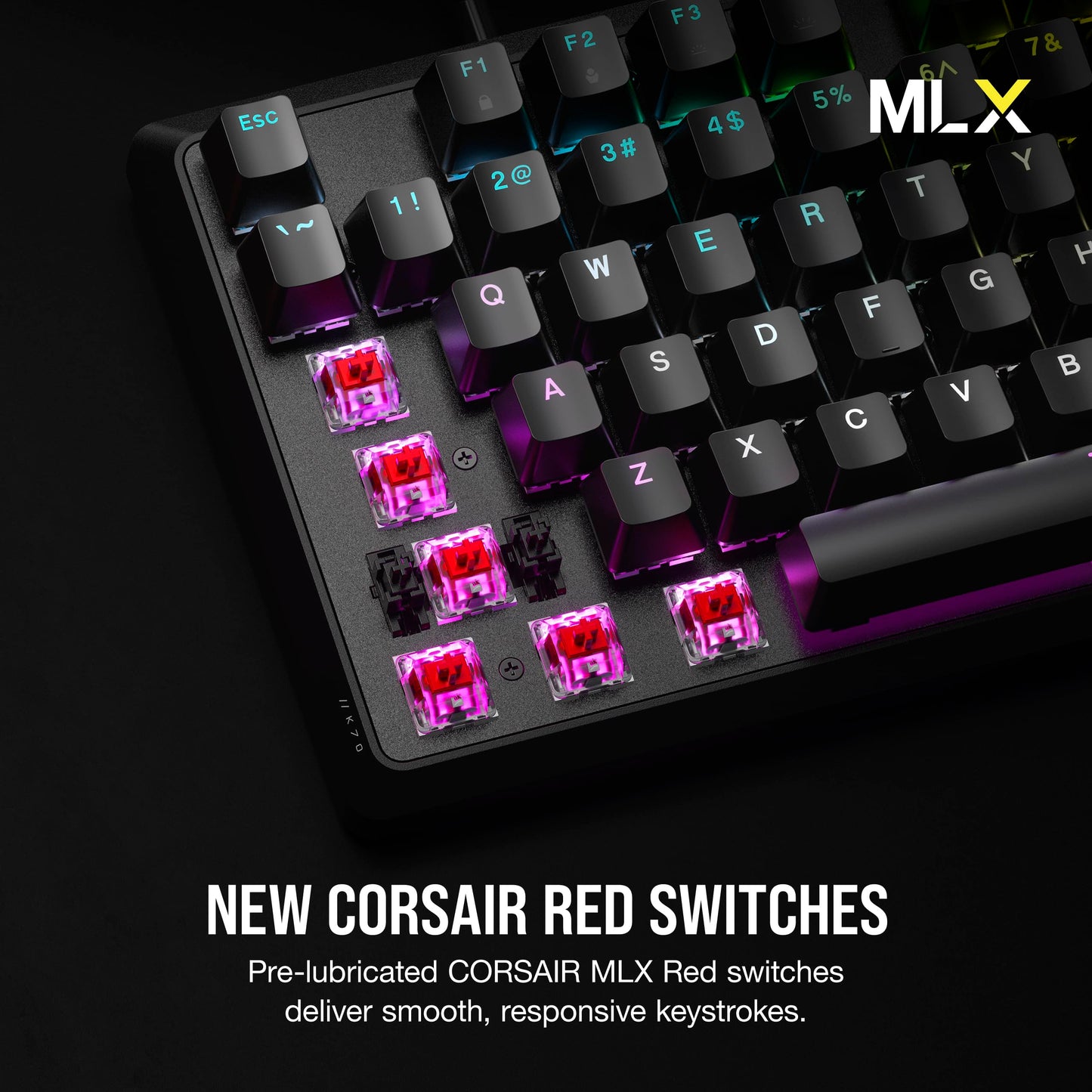 Corsair K70 CORE RGB Mechanical Gaming Keyboard - Pre-Lubed MLX Red Switches, Media Control Dial, Black, Without Palmrest, Model CH-910971E-NA