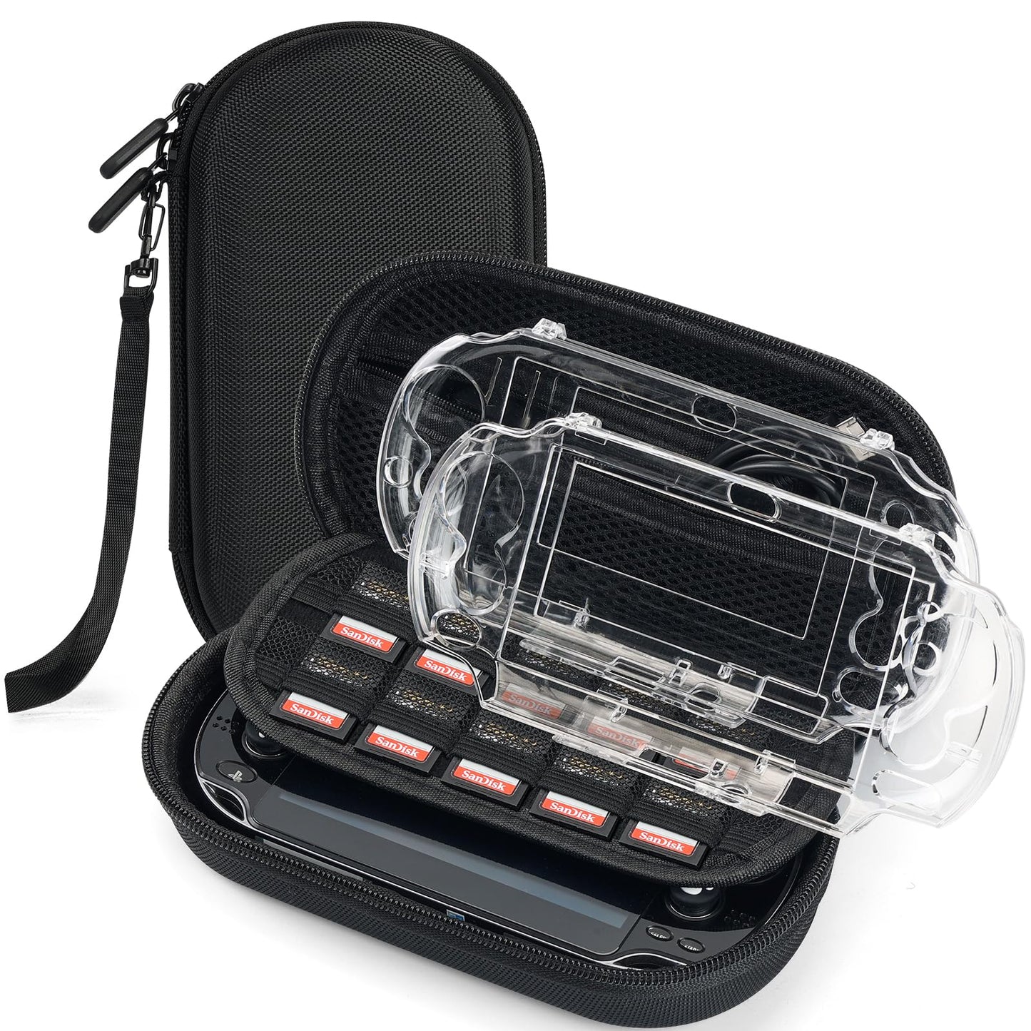 Jekarsy 3-in-1 Kit for PS Vita Case Bundle  Hard EVA Carrying Case for Sony PS Vita 1000/2000  Two Clear Crystal Cases for PSV 1000/2000  Console & Other Accessories Not Included