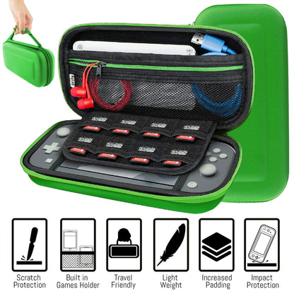 Orzly Nintendo Switch Lite Accessories Bundle - Case, Screen Protector, USB Cable, Games Holder, Green, Model 9ORZPACK