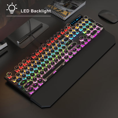 MageGee Typewriter Mechanical Gaming Keyboard, RGB Backlit, Blue Switches, Retro Round Keycaps, Black Finish for Windows, Laptop, PC, Mac