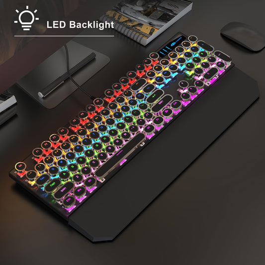 MageGee Typewriter Mechanical Gaming Keyboard, RGB Backlit, Blue Switches, Retro Round Keycaps, Black Finish for Windows, Laptop, PC, Mac