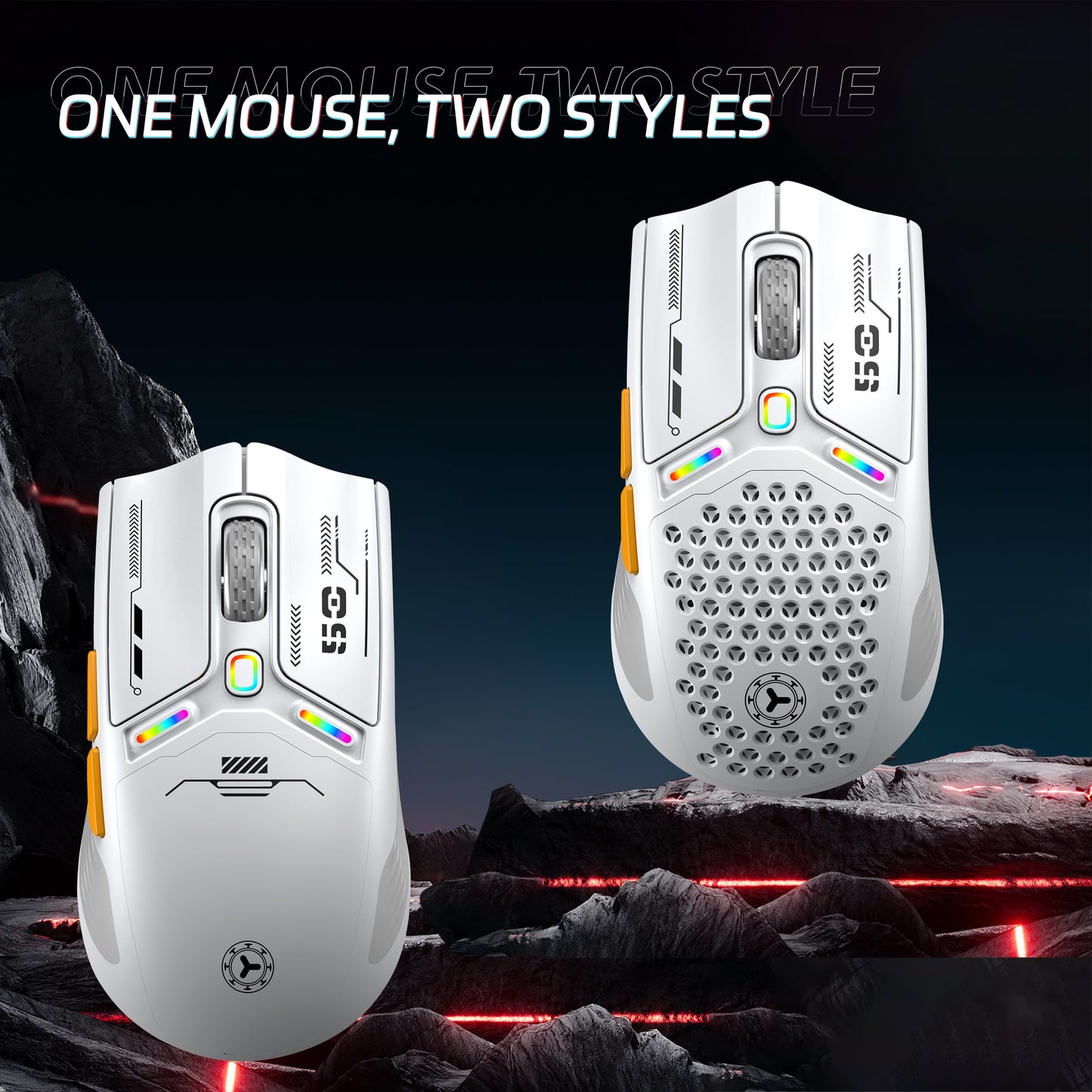 TENMOS M530 Wireless Gaming Mouse - 12000 DPI, RGB, 6 Programmable Buttons, Bluetooth/USB-C, Rechargeable, White
