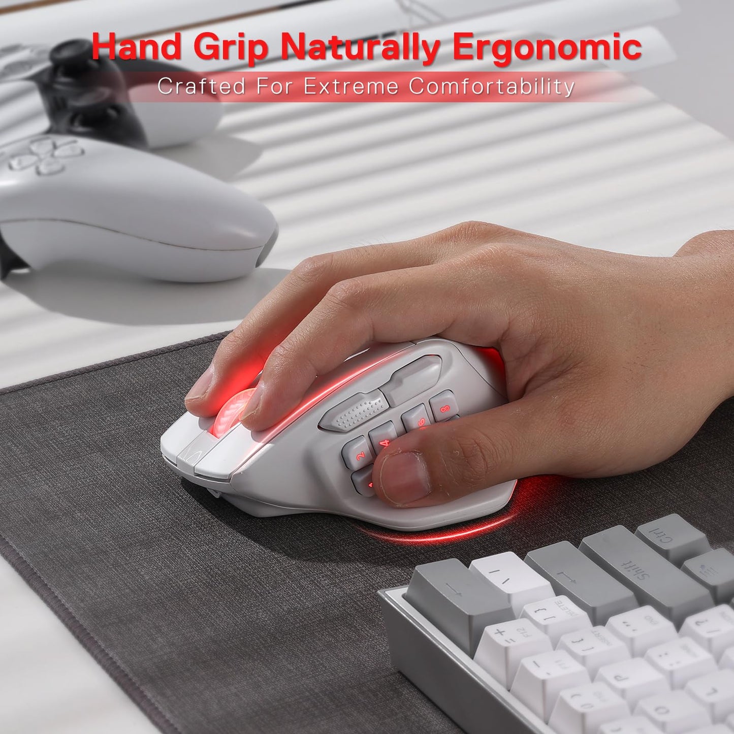 Redragon M811 PRO Wireless MMO Gaming Mouse - 15 Programmable Buttons, RGB, Ergonomic Design, White, M811 Wireless Model
