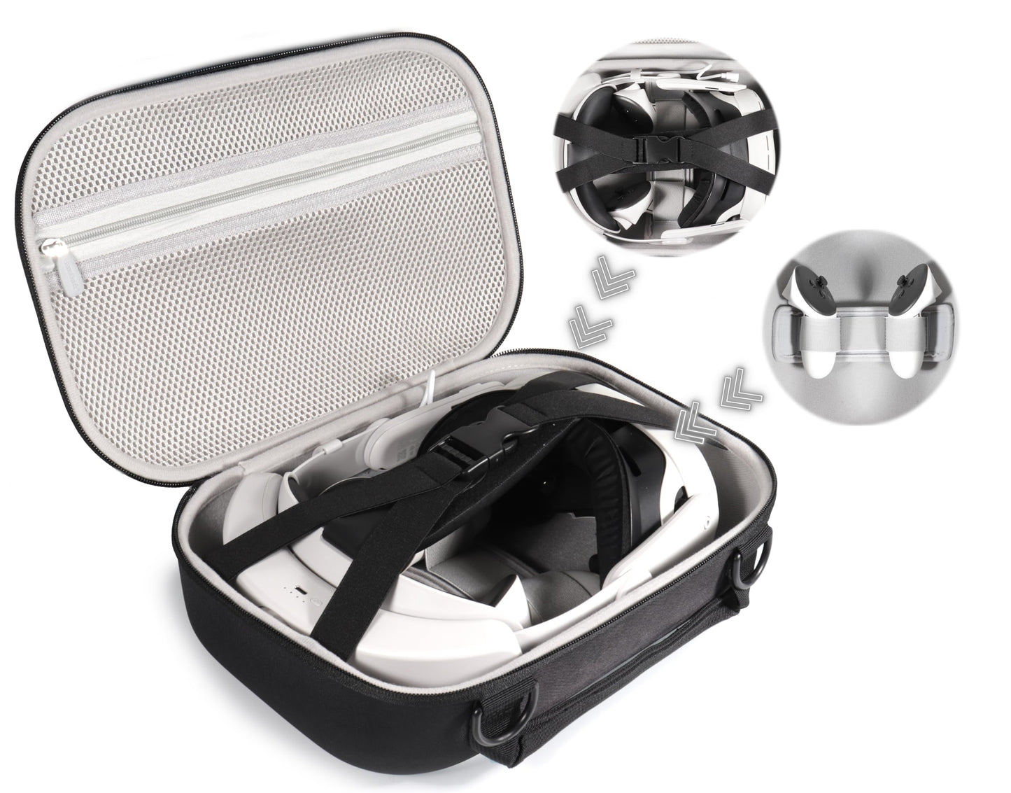 CaseSack VR Headset Case for Meta Quest 3/2, Black Polyester with Shoulder Strap, Model 63032803