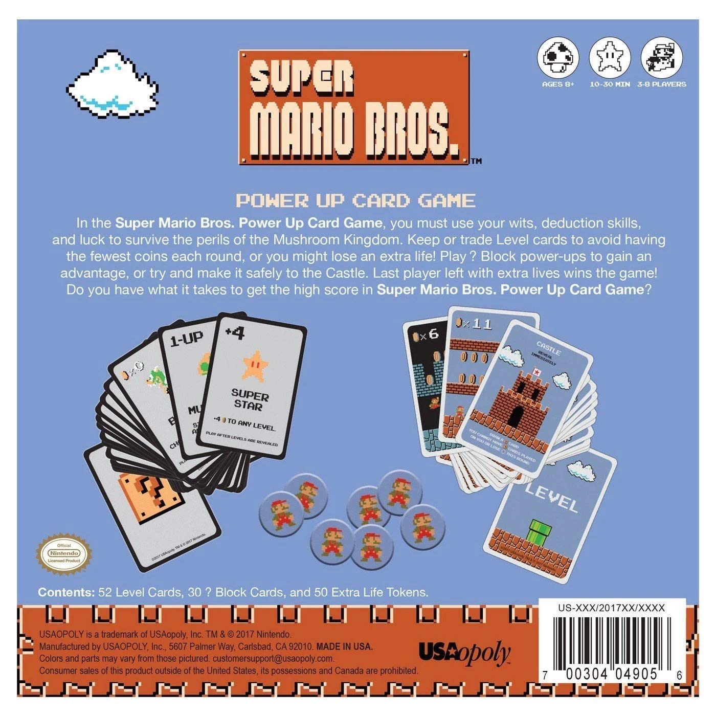 USAOPOLY Super Mario Bros Power Up Card Game - Fast-Paced Fun, 15.2 x 5.4 x 15.2 inches, Peach Color, Model USOCG005