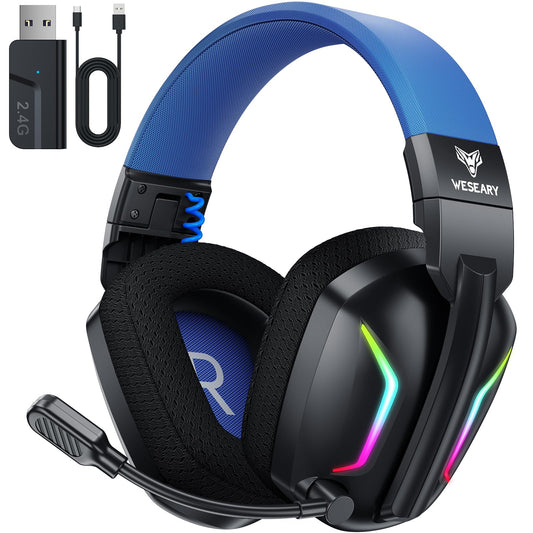WESEARY Wireless Gaming Headset WG1 - 2.4GHz, ENC Microphone, Bluetooth 5.4, 50H Battery, Radiant Blue, Compatible with PC/PS5