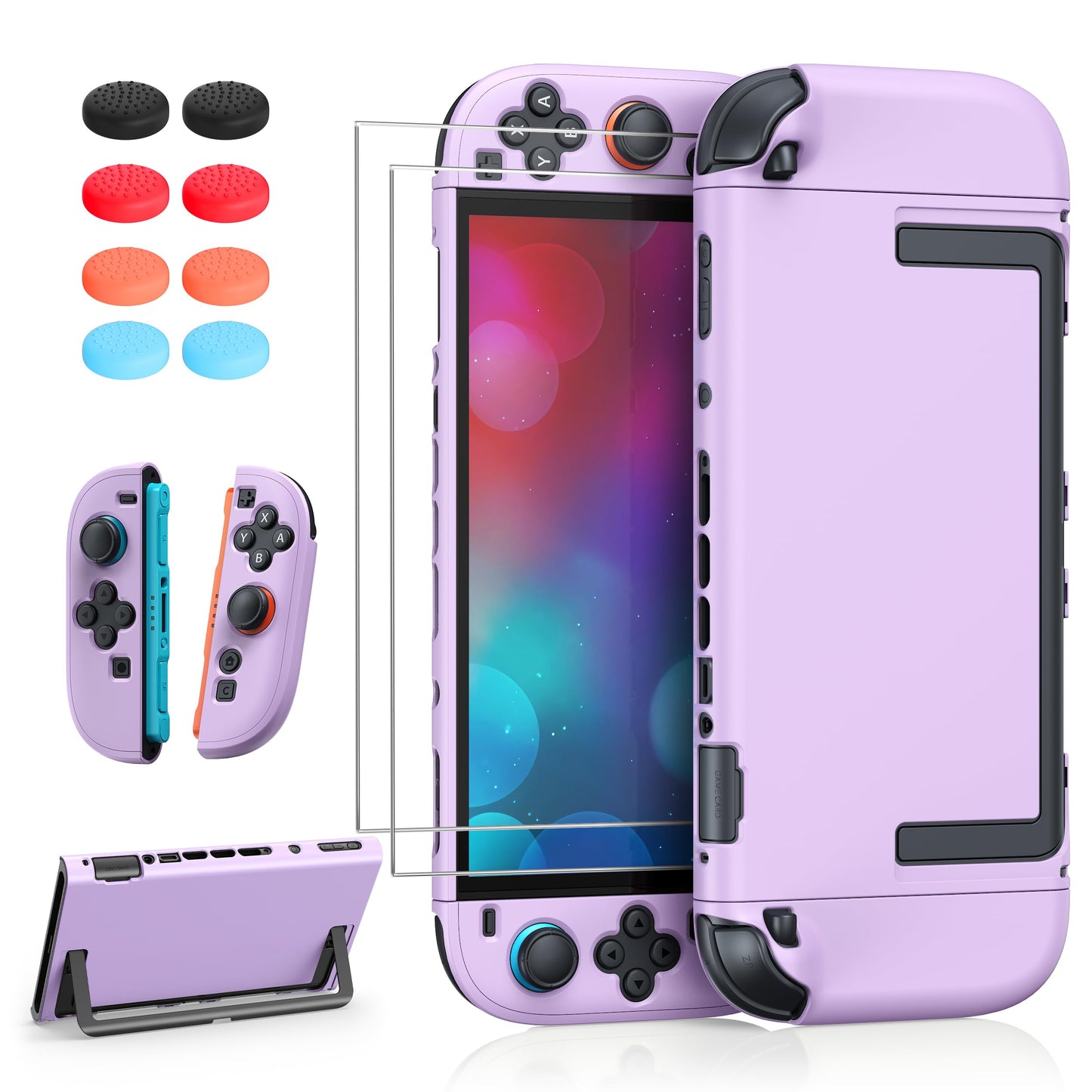 FYOUNG Switch 2 Protective Case&Screen Protector Set  Dockable Cute Cover Hard Shell for Nintendo Switch 2 Console Accessories Travel-Friendly Kickstand Cutouts(Light Purple  for Switch 2 7.9inch)