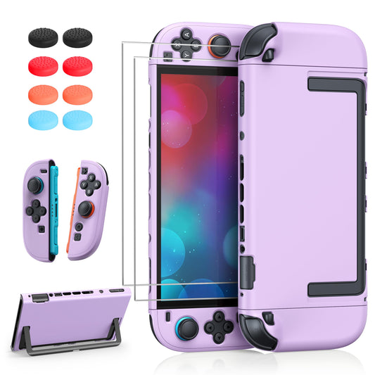 FYOUNG Switch 2 Protective Case&Screen Protector Set  Dockable Cute Cover Hard Shell for Nintendo Switch 2 Console Accessories Travel-Friendly Kickstand Cutouts(Light Purple  for Switch 2 7.9inch)