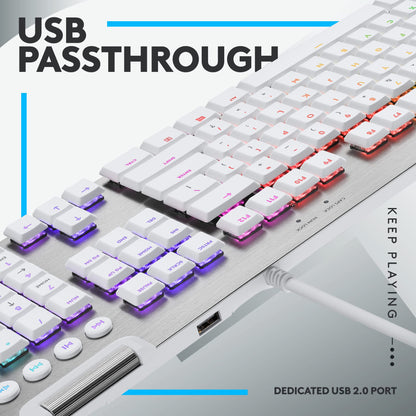 Logitech G815 LIGHTSYNC RGB Mechanical Gaming Keyboard, Full Size, Low Profile GL Tactile Switches, USB Passthrough, White