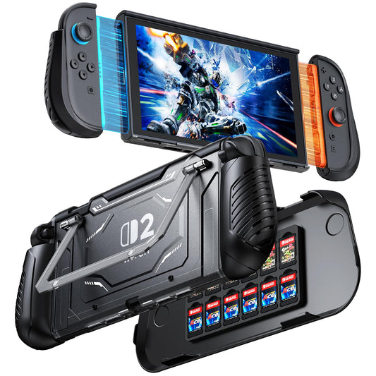 FYOUNG Dockable Protective Case for Nintendo Switch 2 with Hard PC Front Cover  Adjustable Kickstand  12 Game Card Slots  TPU Grip for Joycon  Shock-proof&Anti-Scratch Shell for Switch 2 Accessories