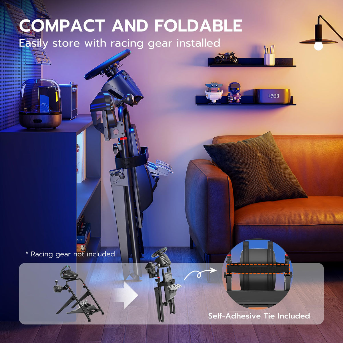 ARES WING Sim Racing Wheel Stand - Foldable Racing Cockpit for PS5, PS4, Xbox, PC - Black, Model GRS1004BK