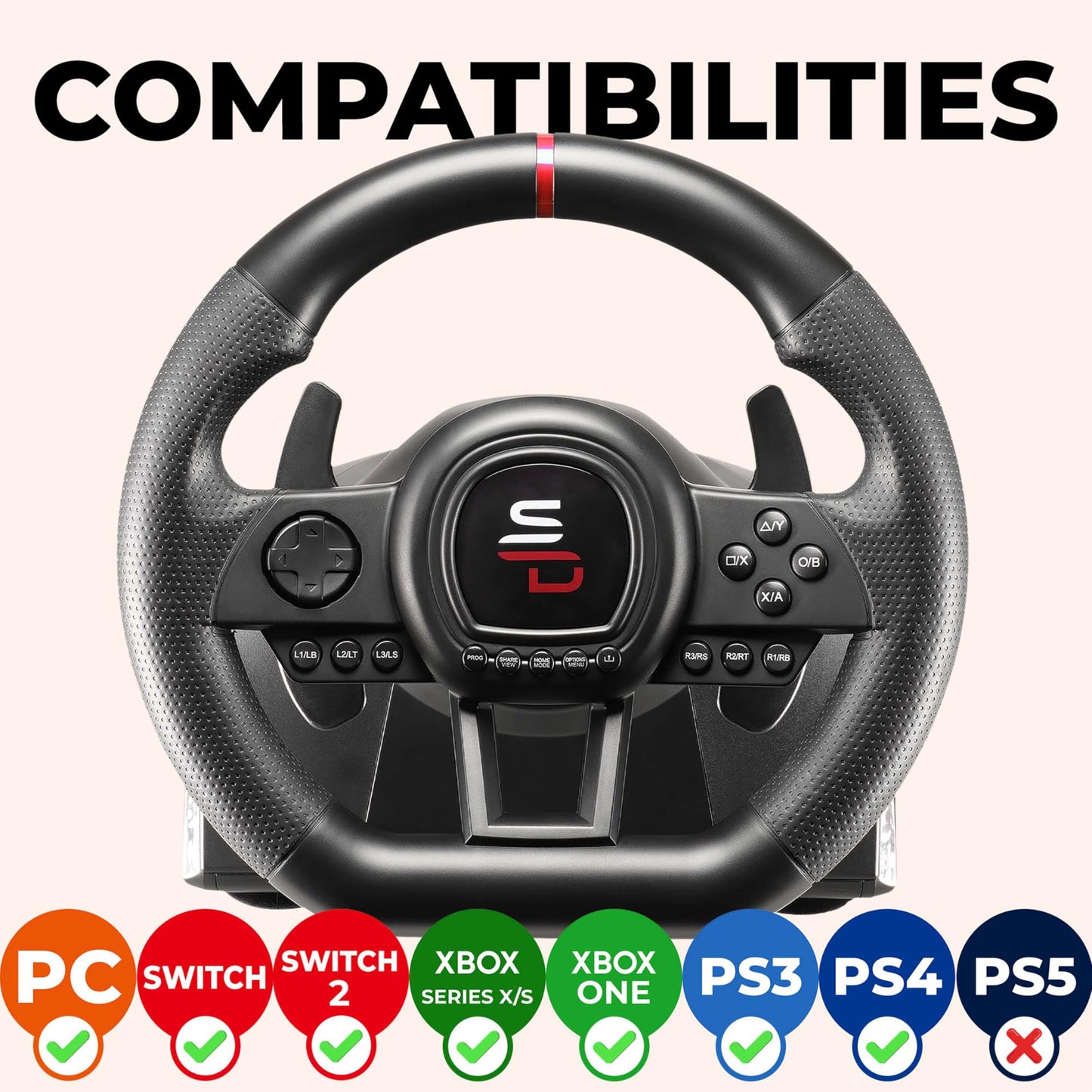 SUBSONIC Superdrive SV650 Racing Steering Wheel with Pedals & Paddle Shifters for Xbox Series X/S, PS4, Xbox One, PC - Black