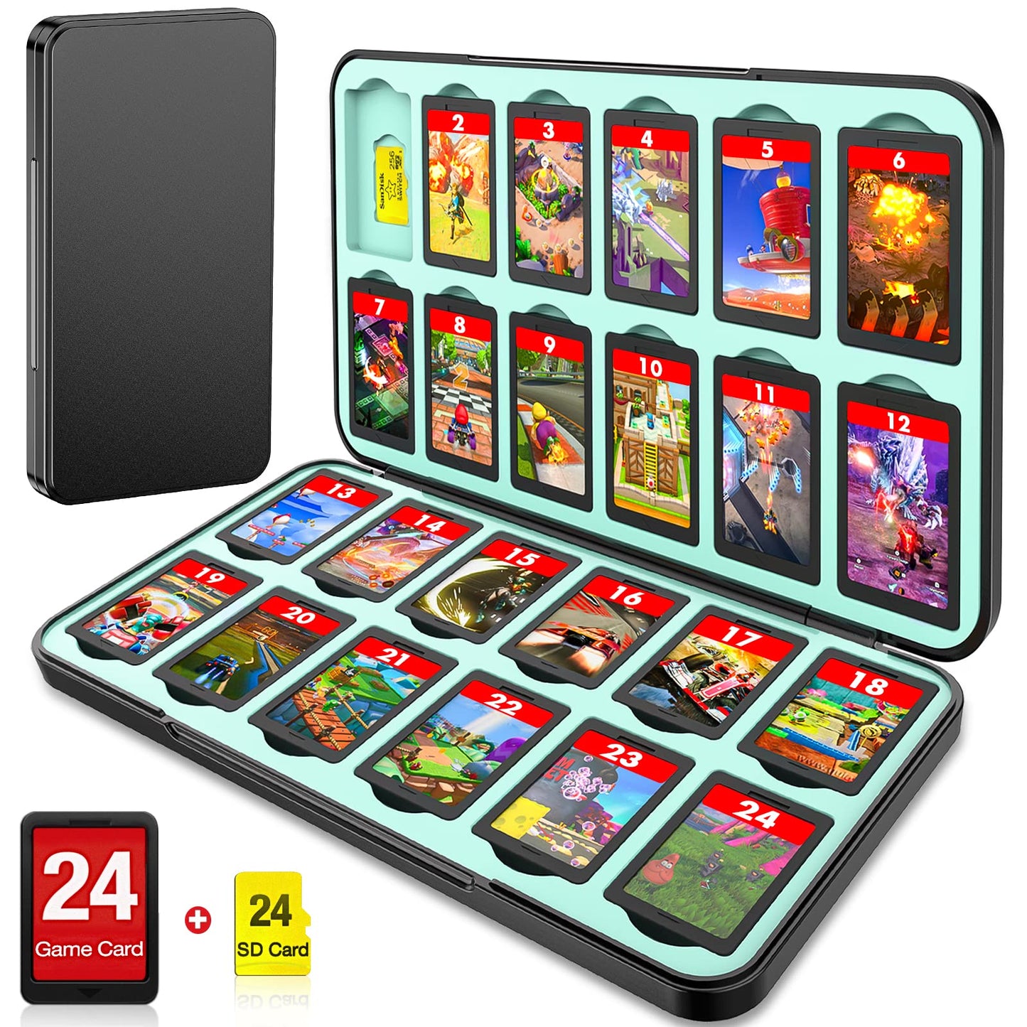 CYKOprotective gear Game Card Case Holder for Nitendo Switch/Switch 2(2025) - Hard Shell refill unit Case with 24 Game sections & 24 Micro SD Card sections  Portable Protective Organizer Tpartyler  Black/Blue