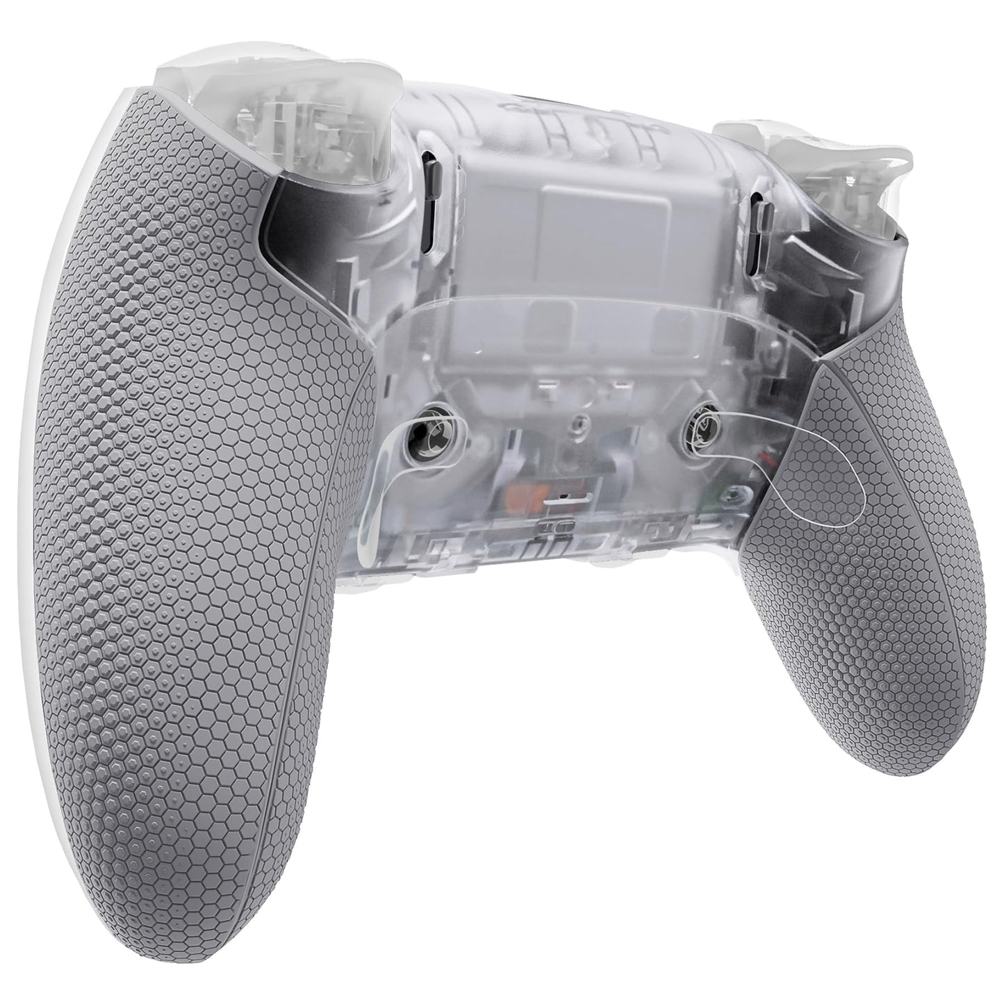 eXtremeRate Beyond-ARC Bottom Shell Kit Compatible with p s 5 Edge Controller with Rubberized Grip  Replacement Front Back Decorative Trim Shell Plates - Clear & Gray