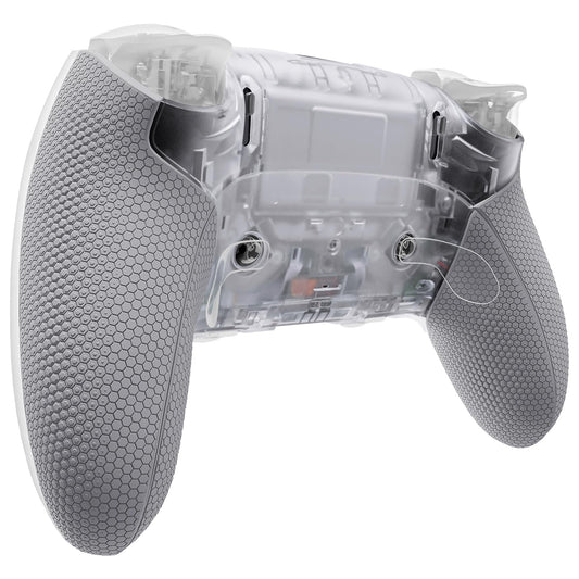 eXtremeRate Beyond-ARC Bottom Shell Kit Compatible with p s 5 Edge Controller with Rubberized Grip  Replacement Front Back Decorative Trim Shell Plates - Clear & Gray