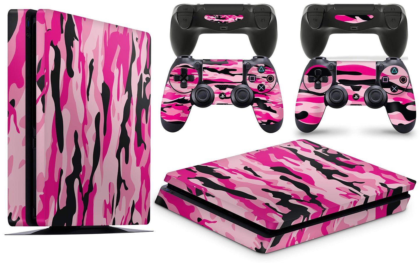 PS4 Slim Console Pink CAMO Skin Decal Vinal Sticker + 2 Controller Skins Set