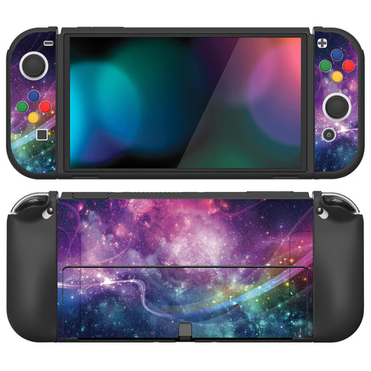 PlayVital ZealProtect Soft Protective Case for Nintendo Switch OLED  Flexible Protector Joycon Grip Cover for Nintendo Switch OLED with Thumb Grip Caps & ABXY Direction Button Caps - Purple Galaxy