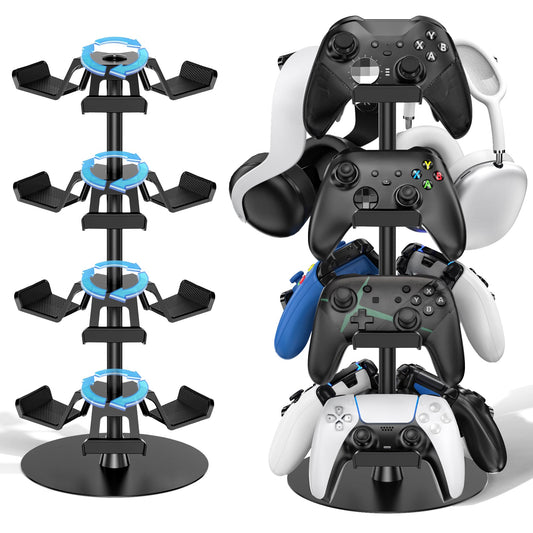 Headset Stand 4 Tiers for Desk  Rotatable Gaming Controller Stand for PS5/PS4/Xbox/Switch2/PS Portal/Phone  Universal PC Gamer Gift Accessory Controller/Headphone Holder for 12 Packs Controller