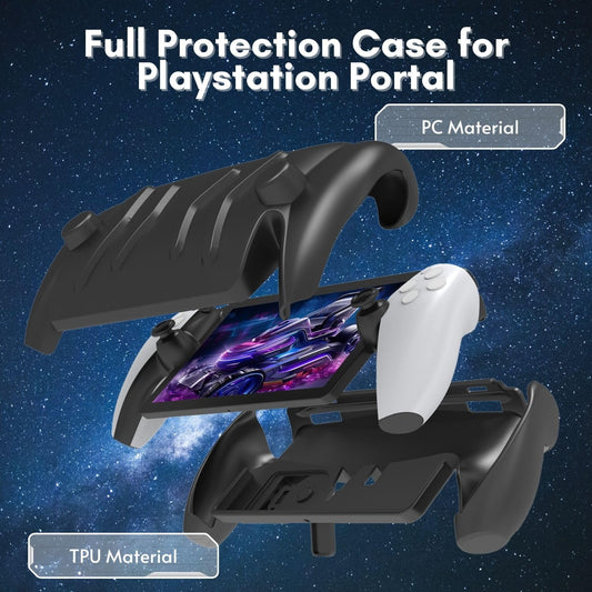 TNP Products PS5 Portal Full Protective Case Cover - Anti-Slip TPU, Detachable Front Shell, Built-in Kickstand, Black