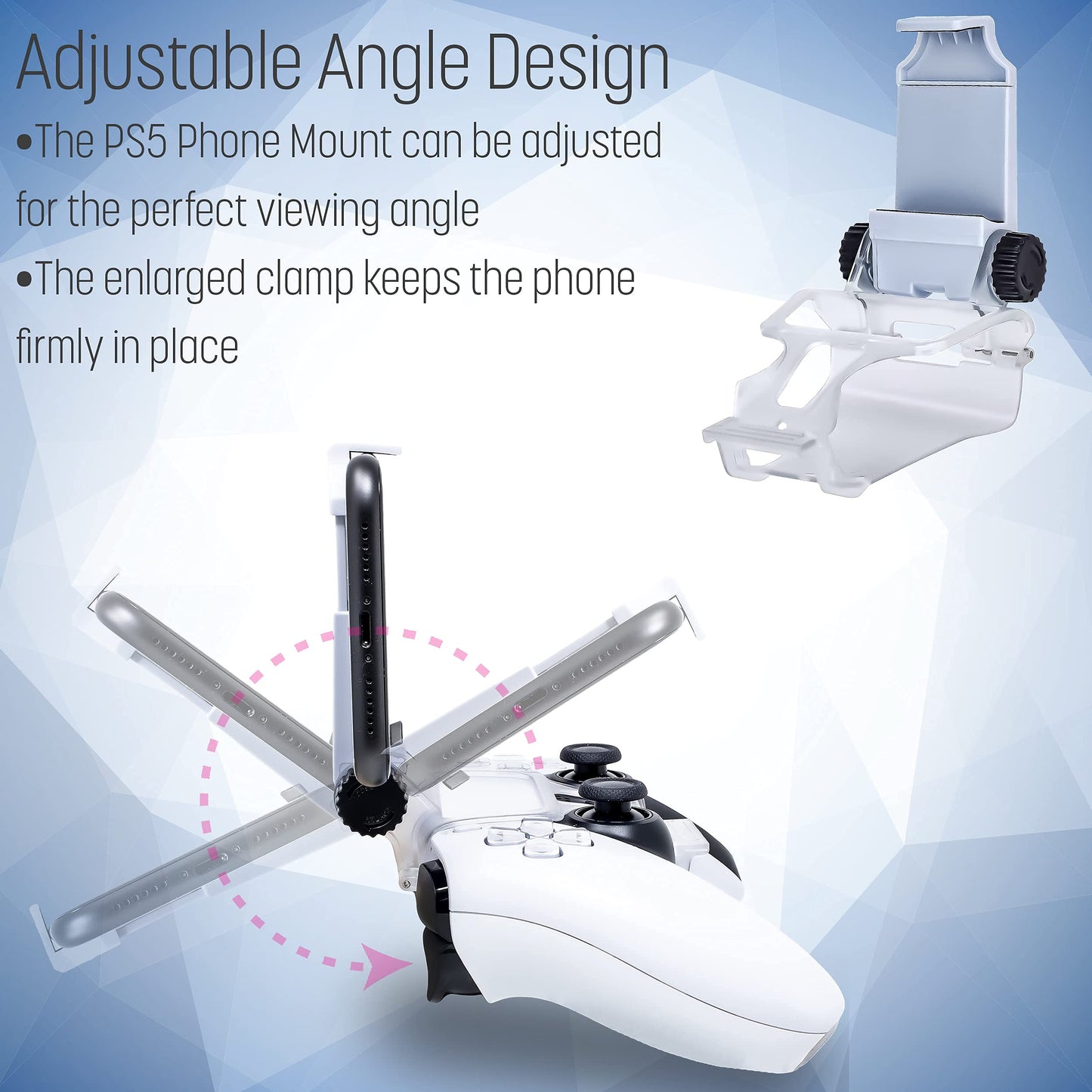 ADZ PS5 Controller Phone Mount Holder - Smart Clamp for PS5 Dualsense, White, Model ADZPS5-002