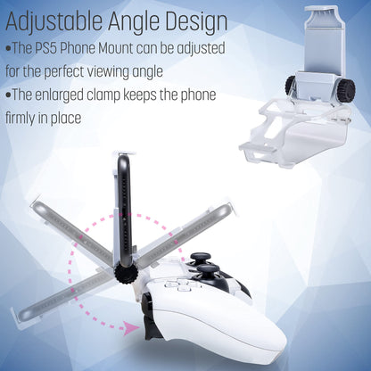 ADZ PS5 Controller Phone Mount Holder - Smart Clamp for PS5 Dualsense, White, Model ADZPS5-002